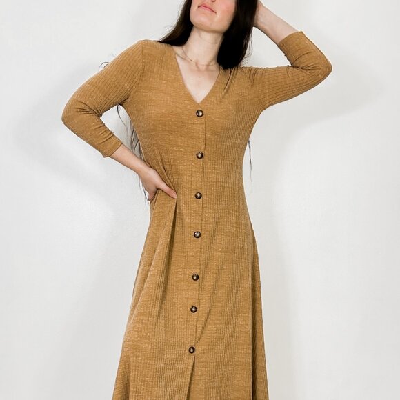 *Joe Fresh Mustard Yellow Long Sleeve Long Button Up Dress - Picture 8 of 8